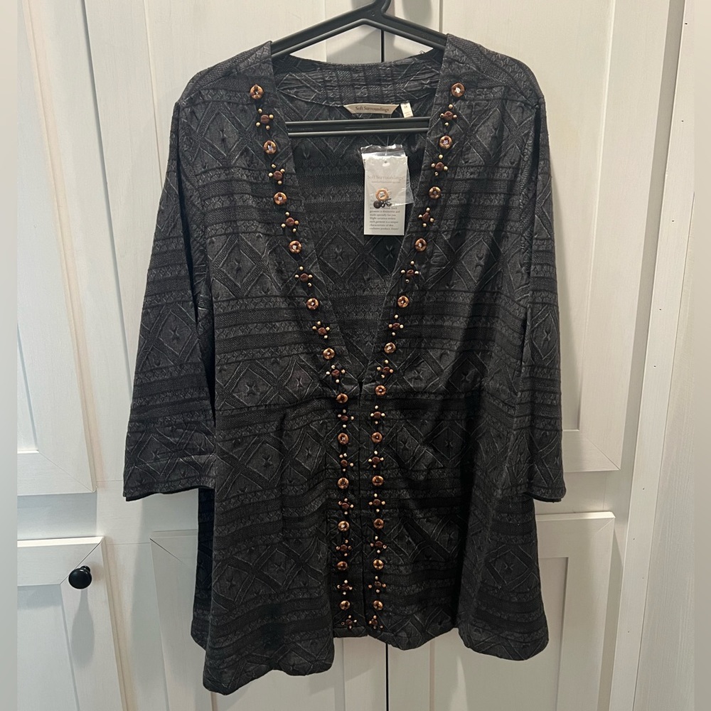 Soft surroundings Beatrice tribal print bead trim cardigan size 2x